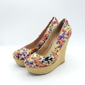 Brash floral print wedge heels woven platform women's size 7.5